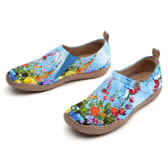 Blue Floral Oil Painting Slip-On