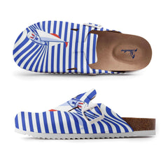 Blue and White Striped Sailboat