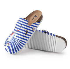 Blue and White Striped Sailboat