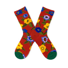 Red Flower Cotton Socks