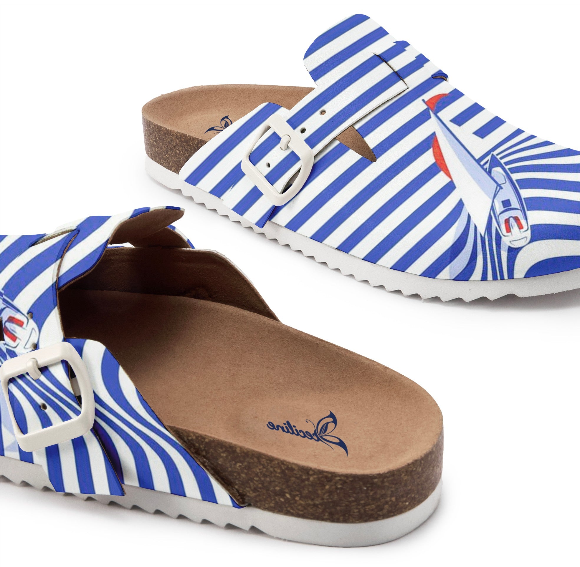 Blue and White Striped Sailboat