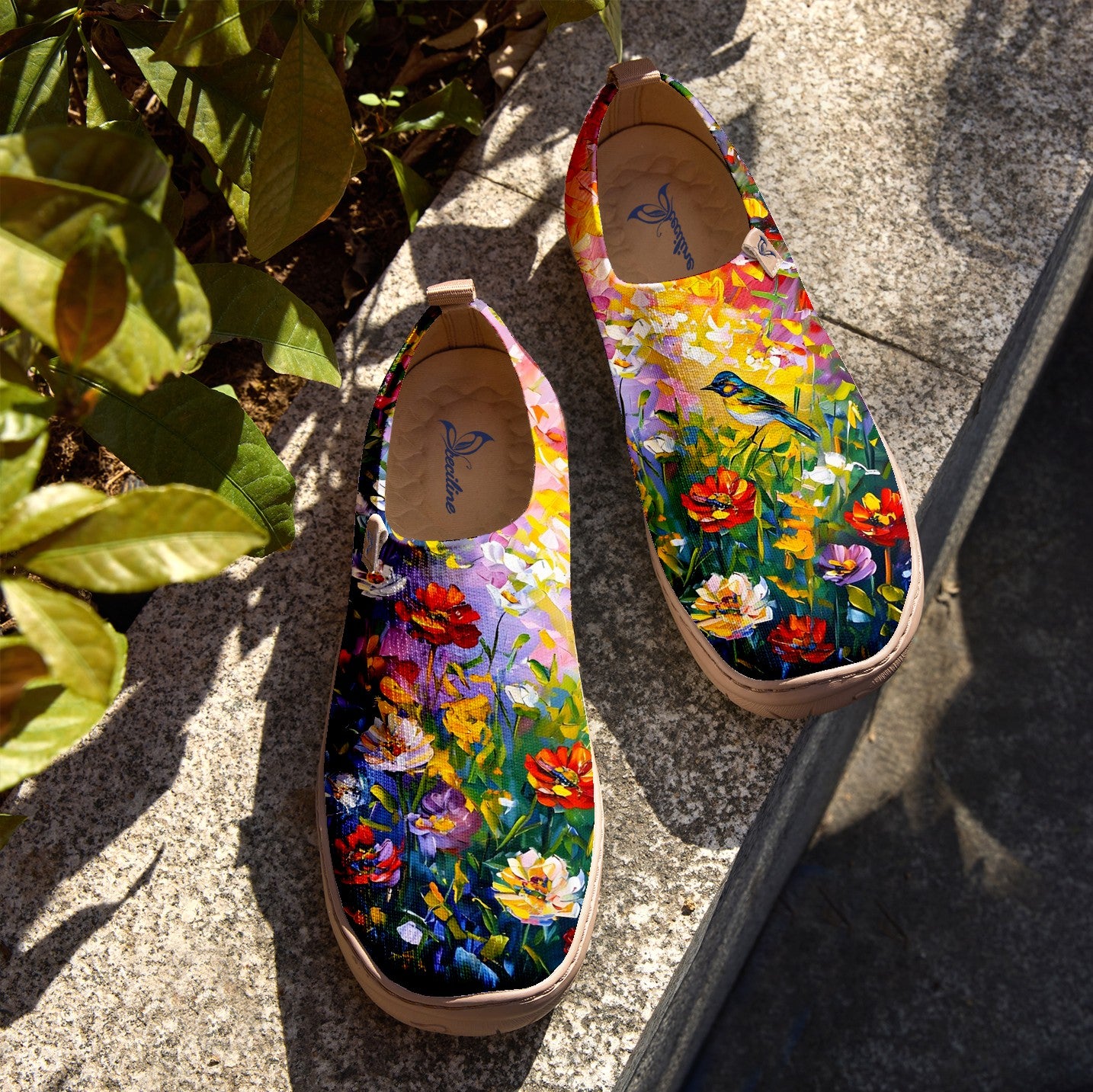 Oil Painting Birds And Flowers Slip-On